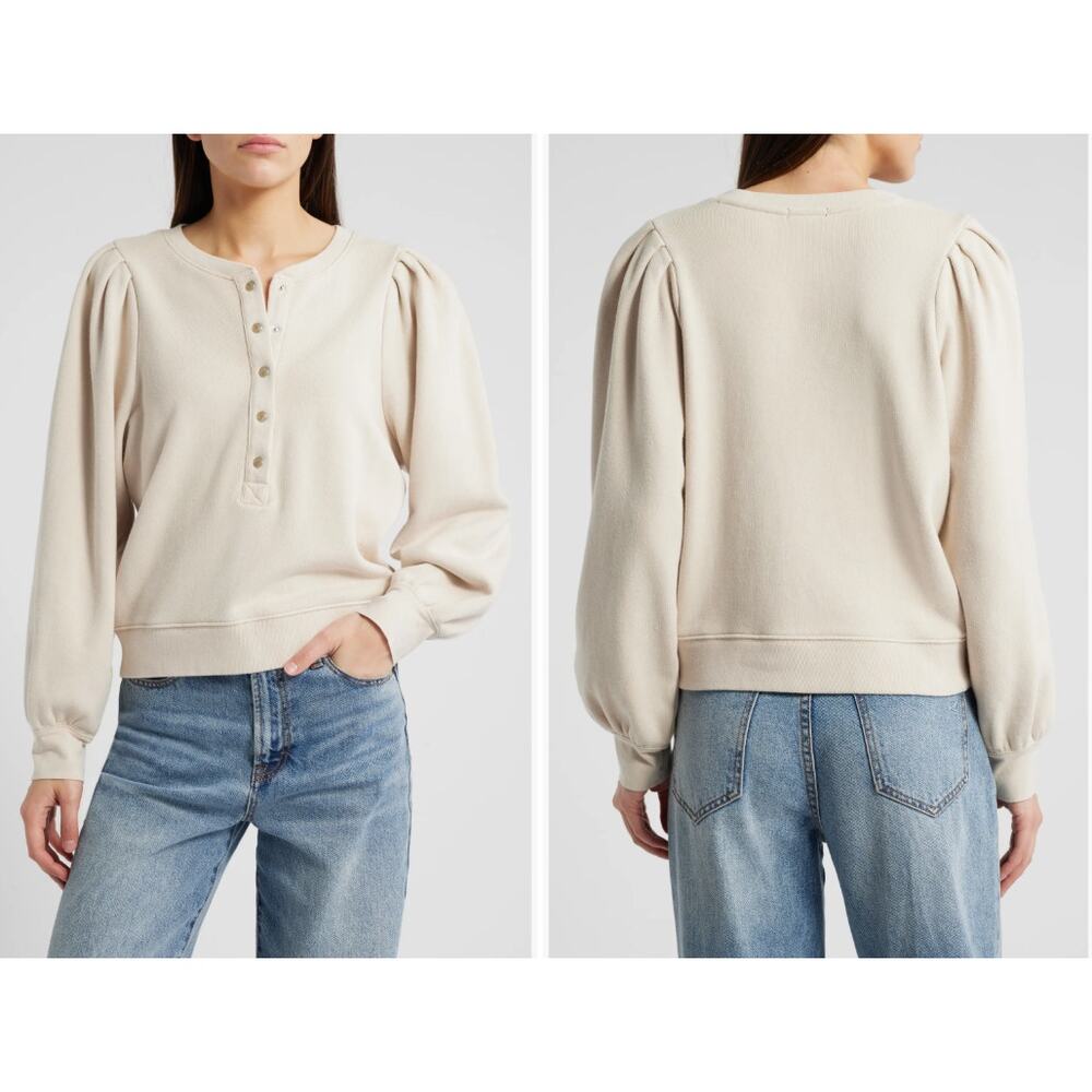 Rails Mariana Cotton French Terry Henley Sweatshirt in Sand Womans L